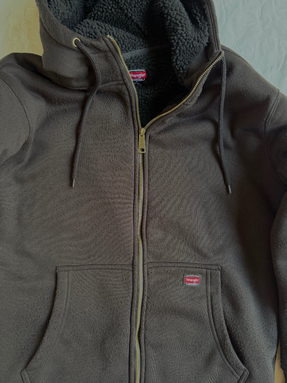 Men’s Thermal Sherpa-Lined Full-Zip Workwear Hoodie Wrangler Black Sz M